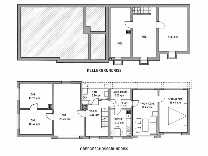 Kellergeschoss und Obergeschoss